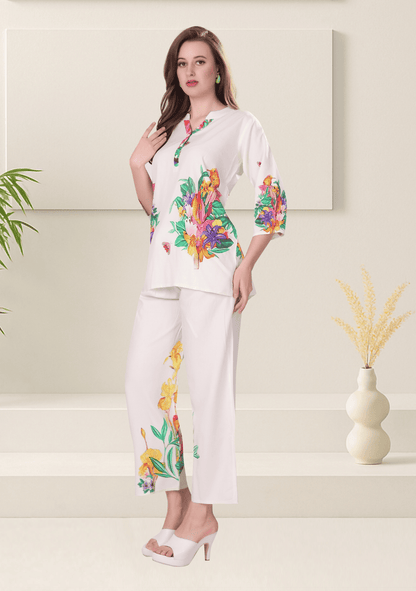 Zoey Ivory Printed Rayon Co-ord Set