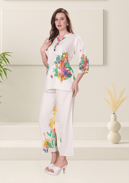 Zoey Ivory Printed Rayon Co-ord Set