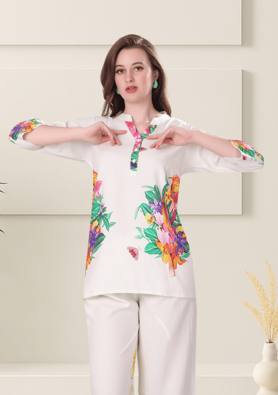 Zoey Ivory Printed Rayon Co-ord Set