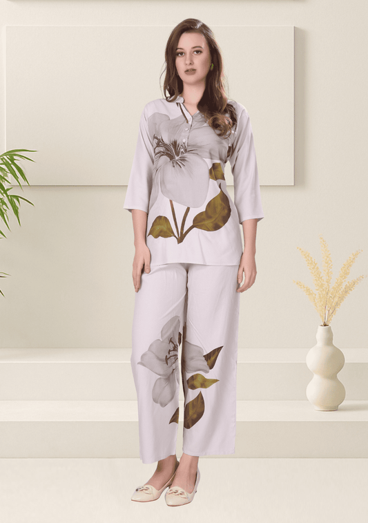 Grace Dove Gray Printed Rayon Co-ord Set