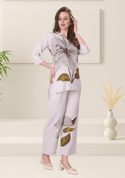 Grace Dove Gray Printed Rayon Co-ord Set
