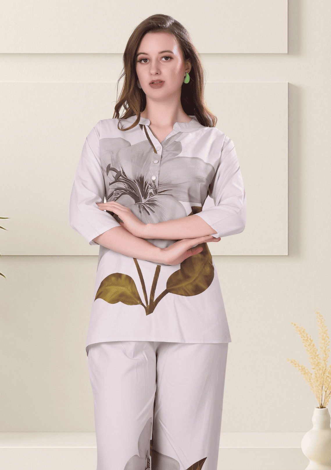 Grace Dove Gray Printed Rayon Co-ord Set