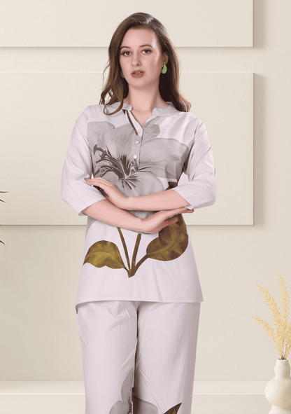 Grace Dove Gray Printed Rayon Co-ord Set