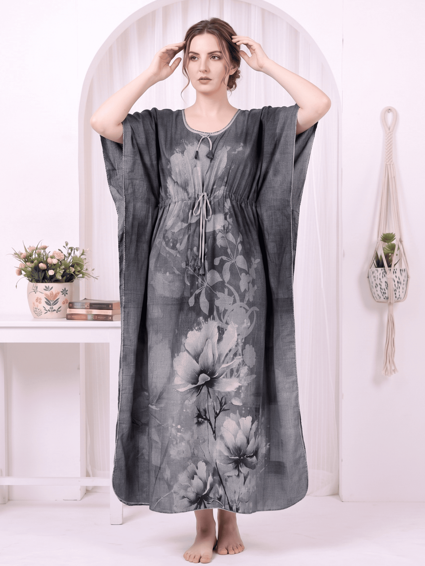 ZIA CHARCOAL BLOOM PRINTED KAFTAN