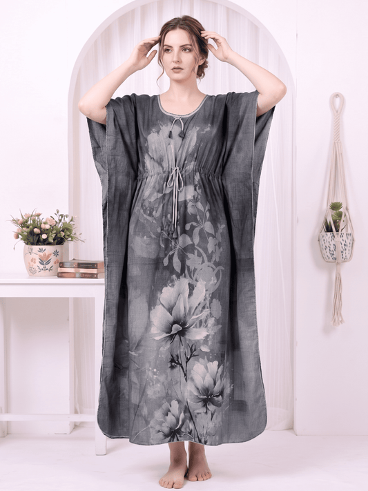 ZIA CHARCOAL BLOOM PRINTED KAFTAN