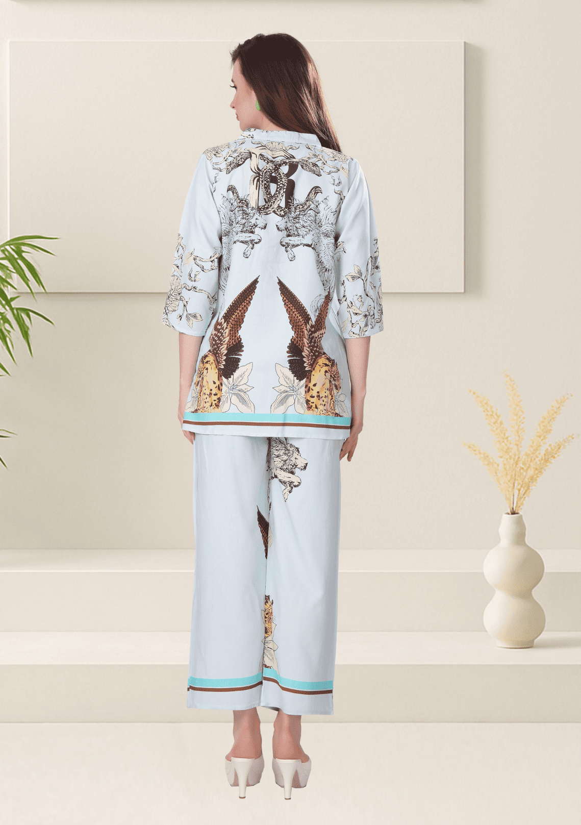 Amara Soft Cyan Printed Rayon Co-ord Set