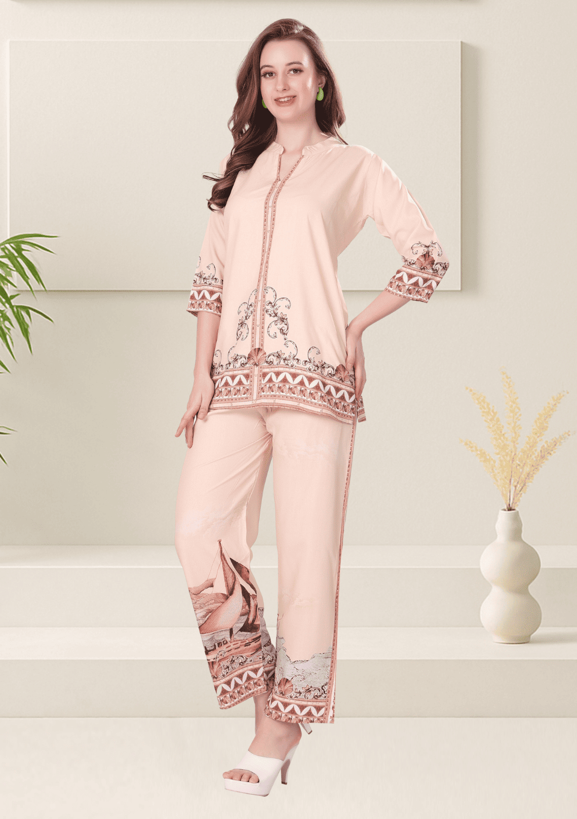 Naira Millennial PinkPrinted Rayon Co-ord Set