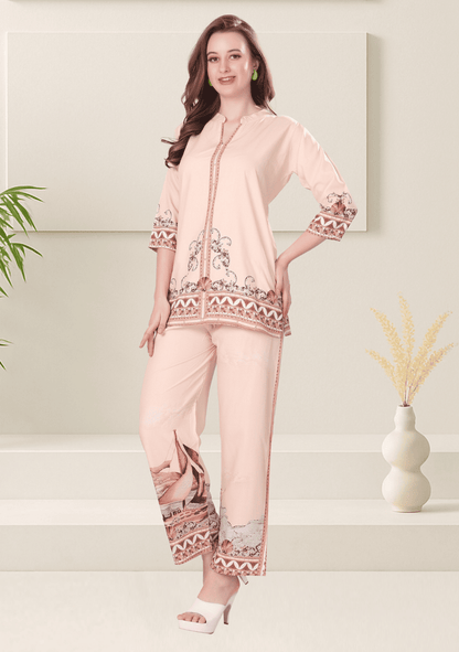 Naira Millennial PinkPrinted Rayon Co-ord Set