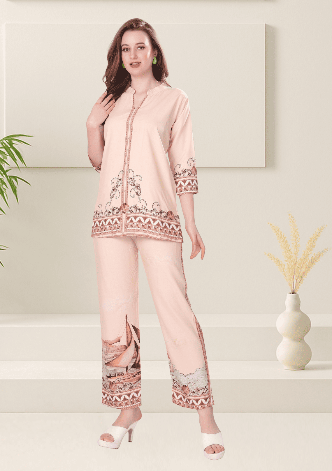 Naira Millennial PinkPrinted Rayon Co-ord Set