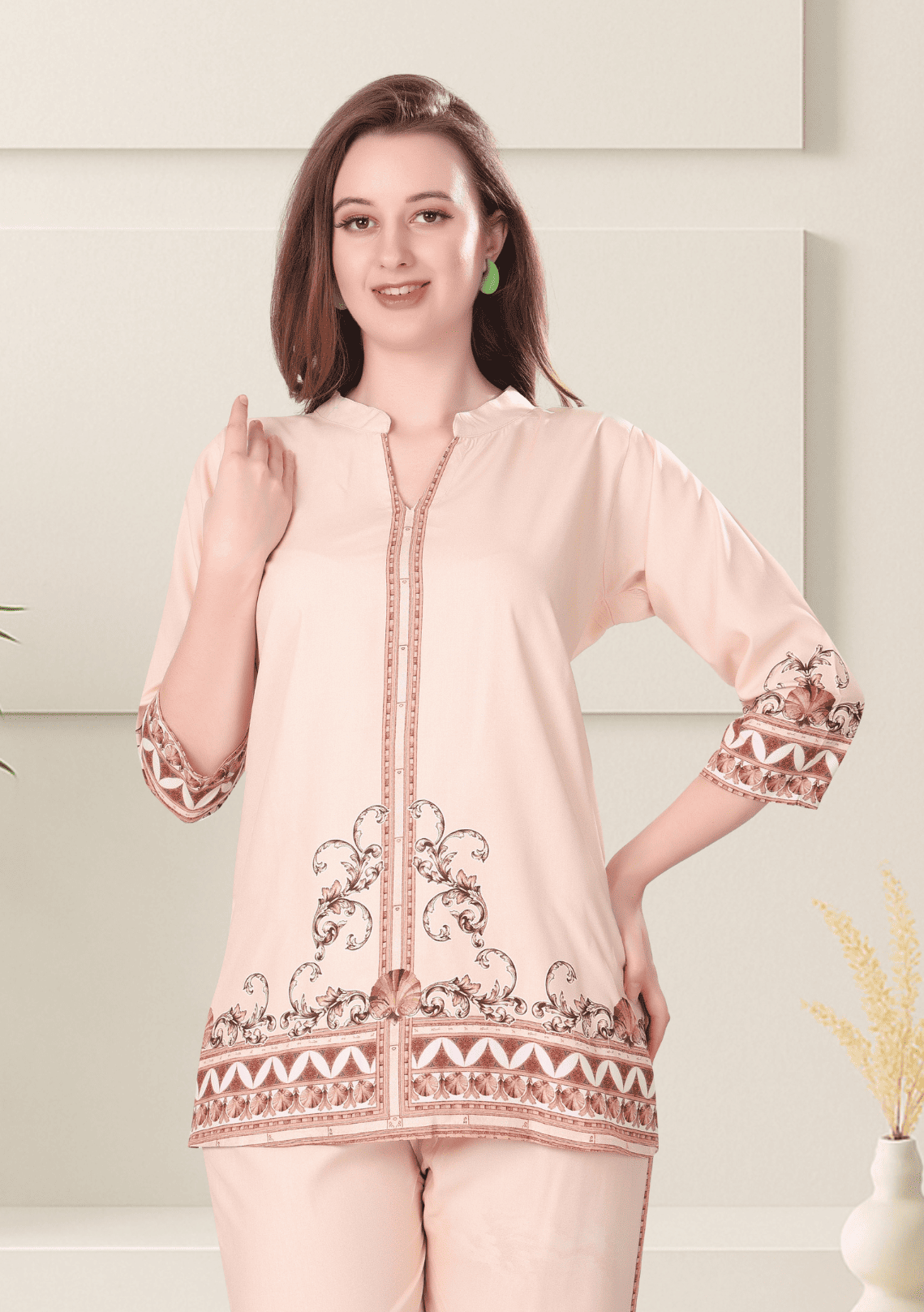 Naira Millennial PinkPrinted Rayon Co-ord Set