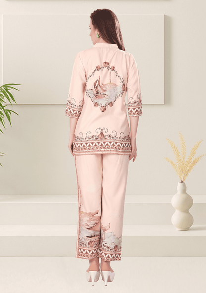 Naira Millennial PinkPrinted Rayon Co-ord Set