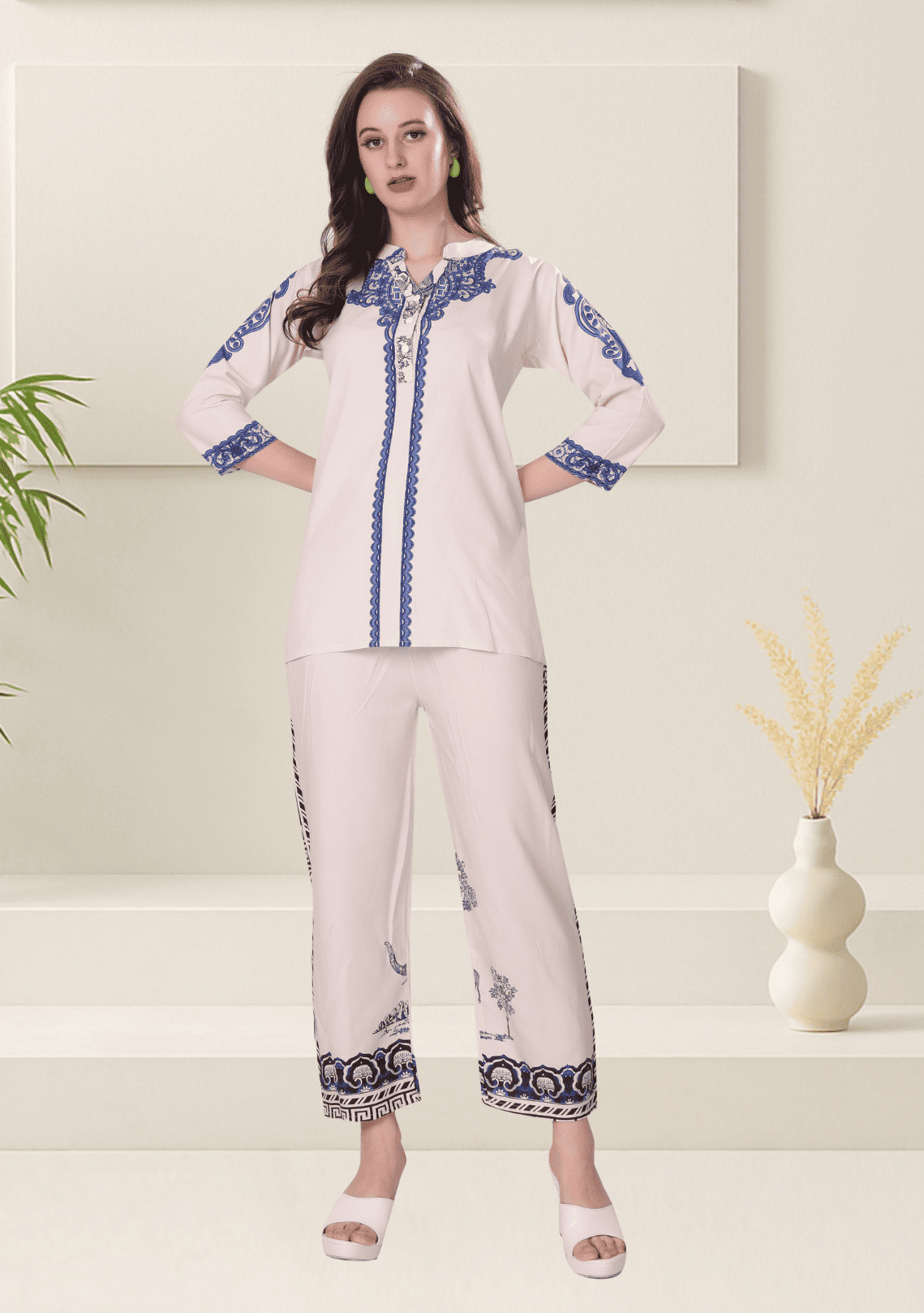 Naira Alabaster Printed Rayon Co-ord Set