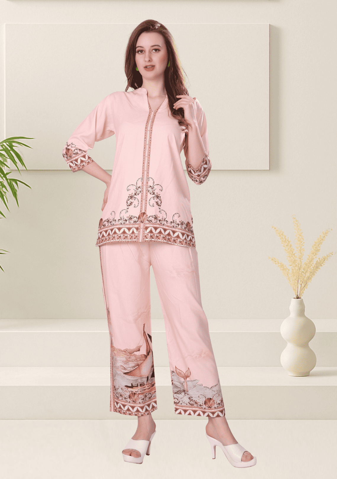 Naira Millennial Pink Printed Rayon Co-ord Set