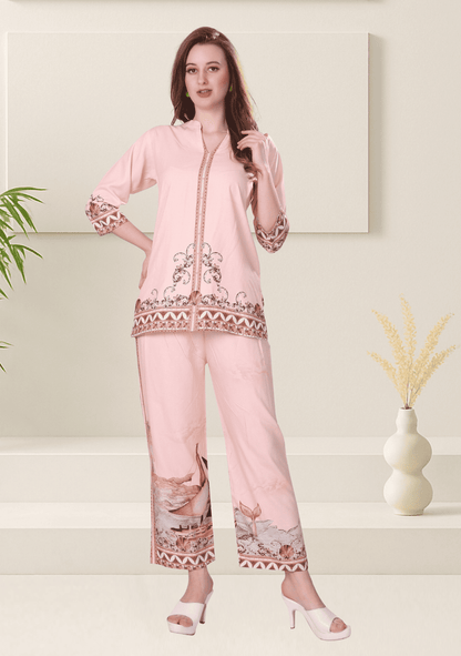 Naira Millennial Pink Printed Rayon Co-ord Set