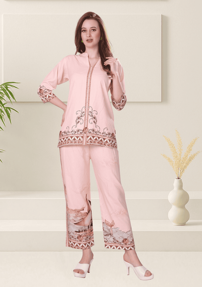 Naira Millennial Pink Printed Rayon Co-ord Set