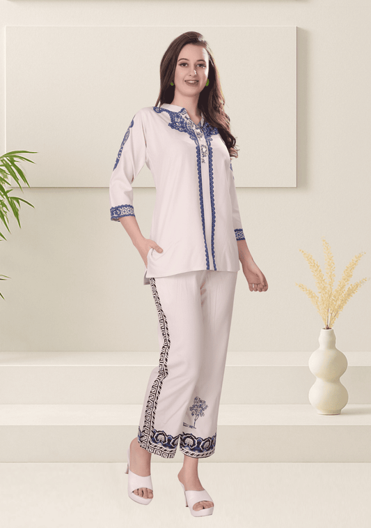 Naira Alabaster Printed Rayon Co-ord Set