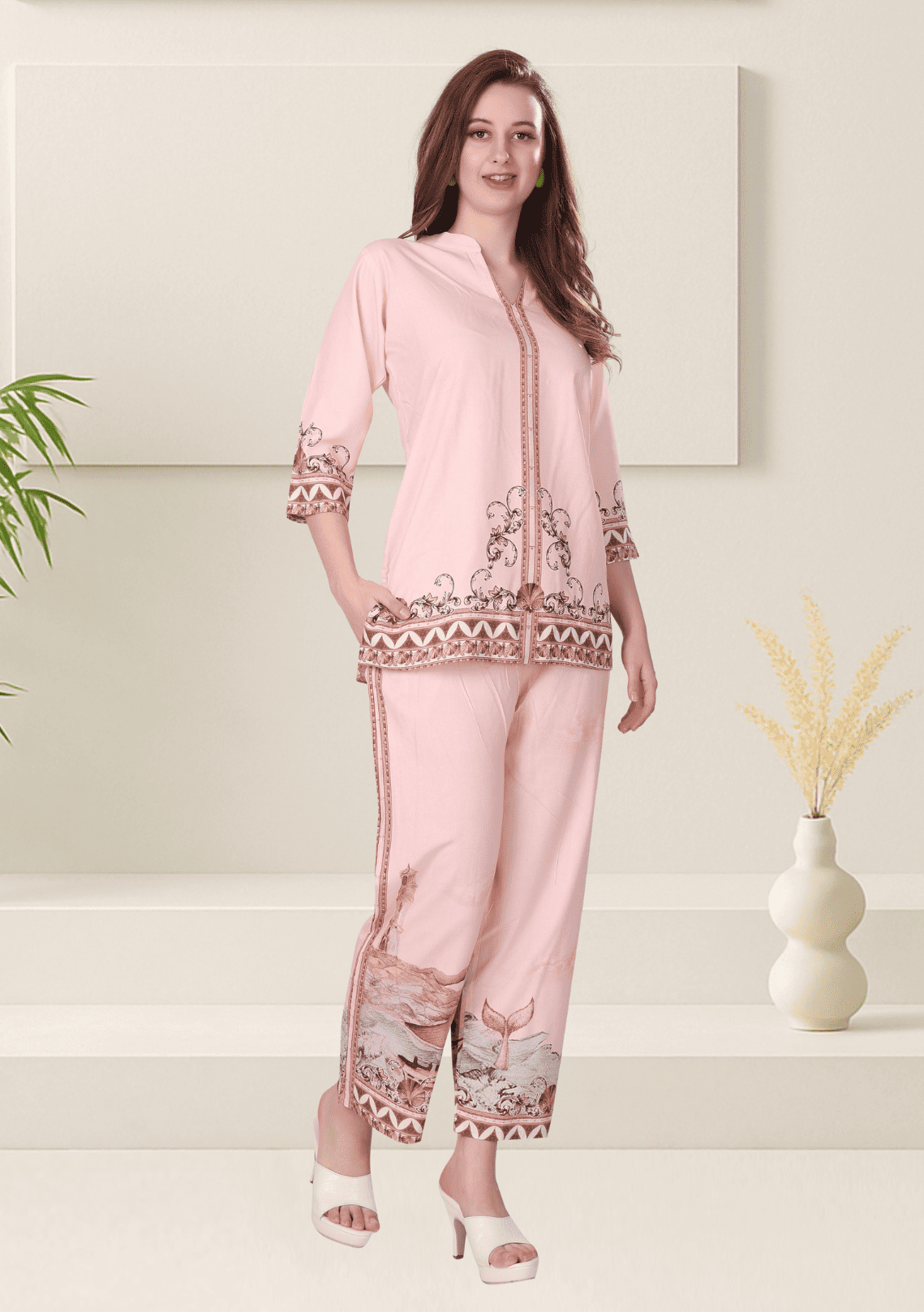 Naira Millennial Pink Printed Rayon Co-ord Set