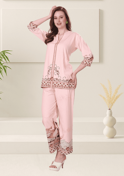 Naira Millennial Pink Printed Rayon Co-ord Set