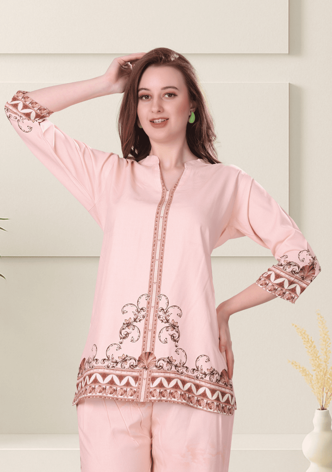 Naira Millennial Pink Printed Rayon Co-ord Set