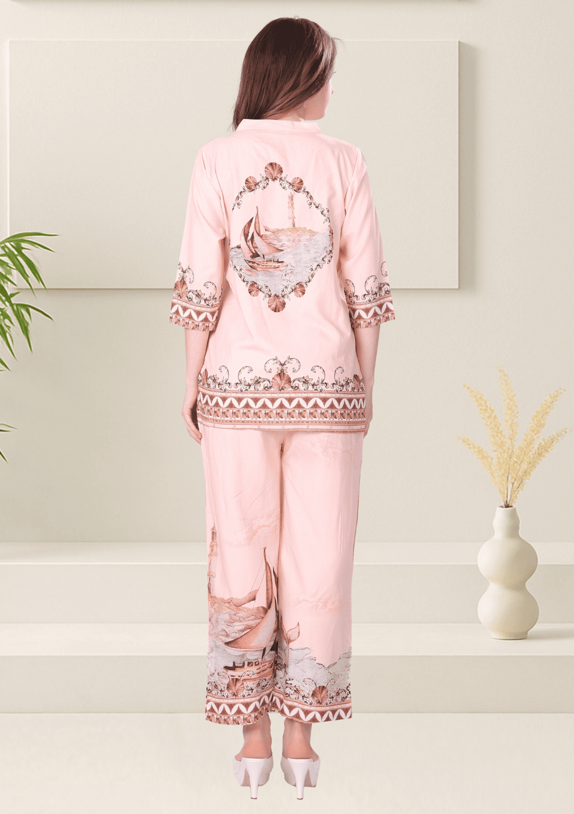 Naira Millennial Pink Printed Rayon Co-ord Set