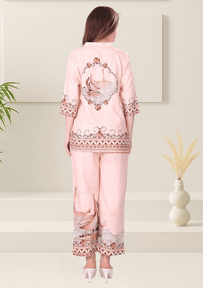 Naira Millennial Pink Printed Rayon Co-ord Set