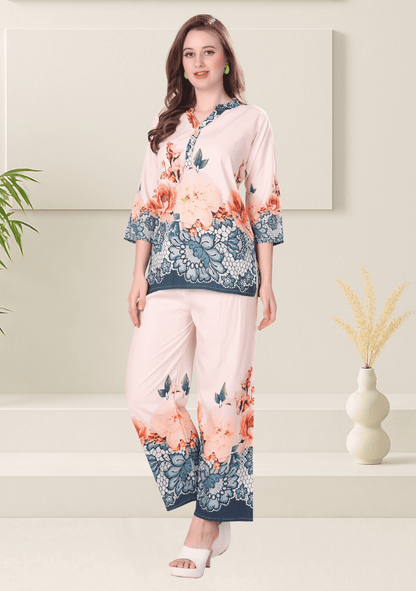 Rhea Apricot Printed Rayon Co-ord Set