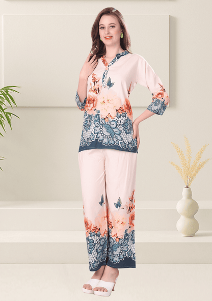 Rhea Apricot Printed Rayon Co-ord Set
