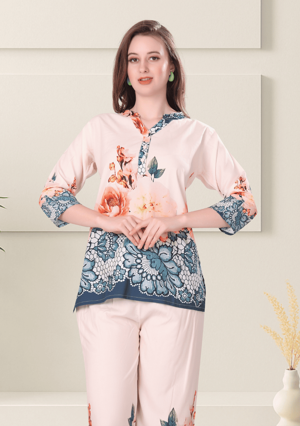 Rhea Apricot Printed Rayon Co-ord Set