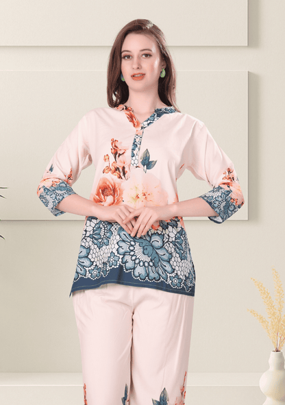 Rhea Apricot Printed Rayon Co-ord Set