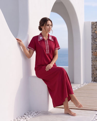 KIARA CRIMSON FLORAL EMBROIDERED NIGHTGOWN