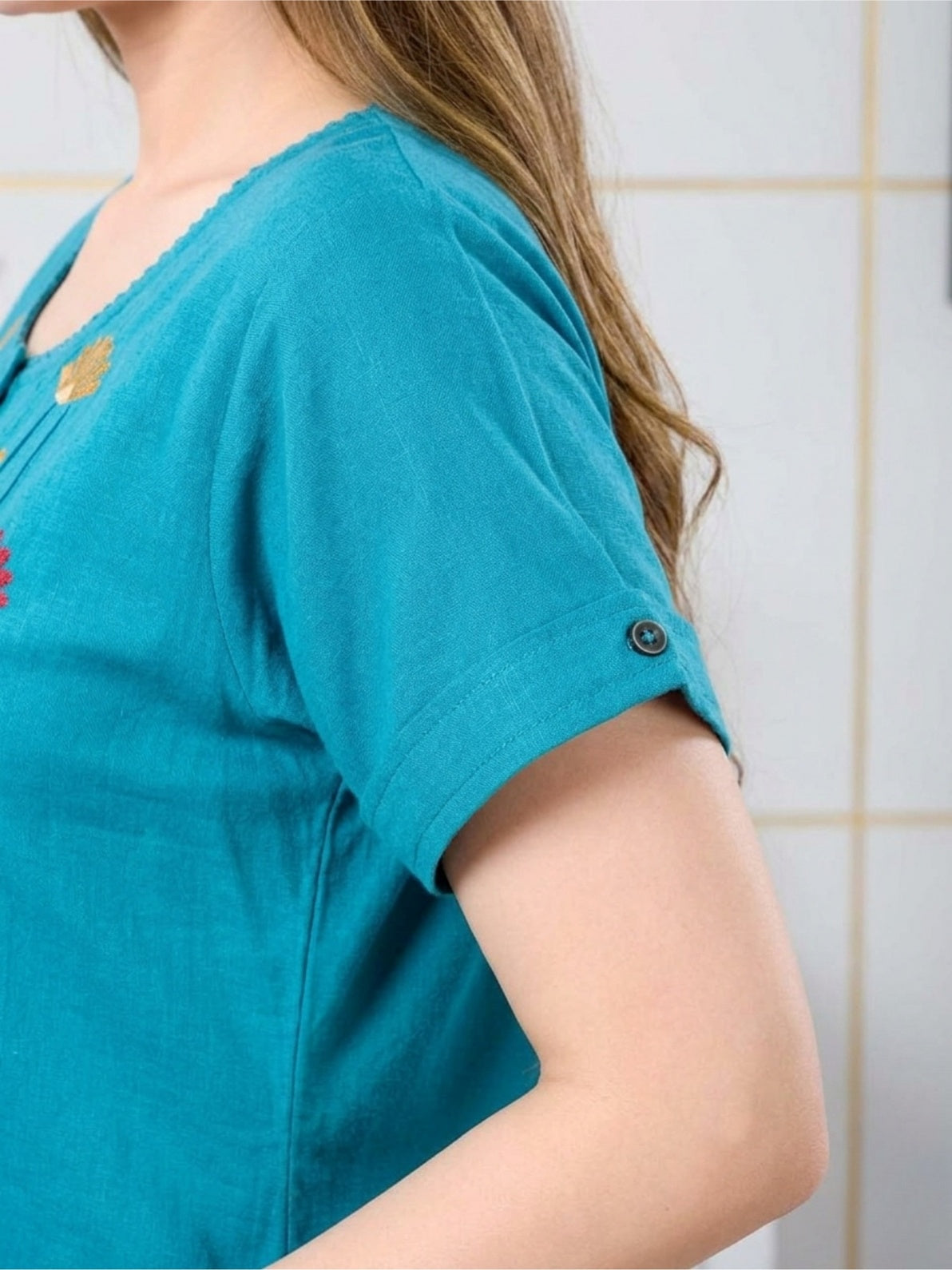 Honey Aqua Floral Embroidered Nightgown