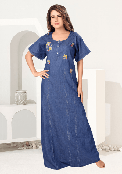 Freya Dark Denim Embroidered Nightgown