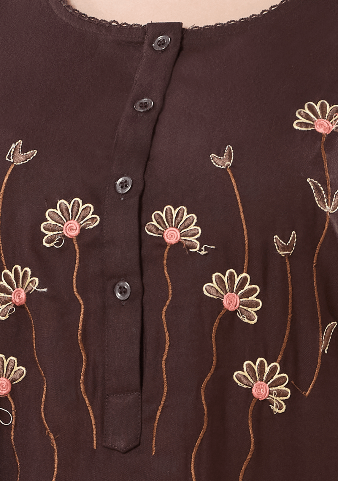 Myra Rich Mocha  Floral Embroidered  Nightgown