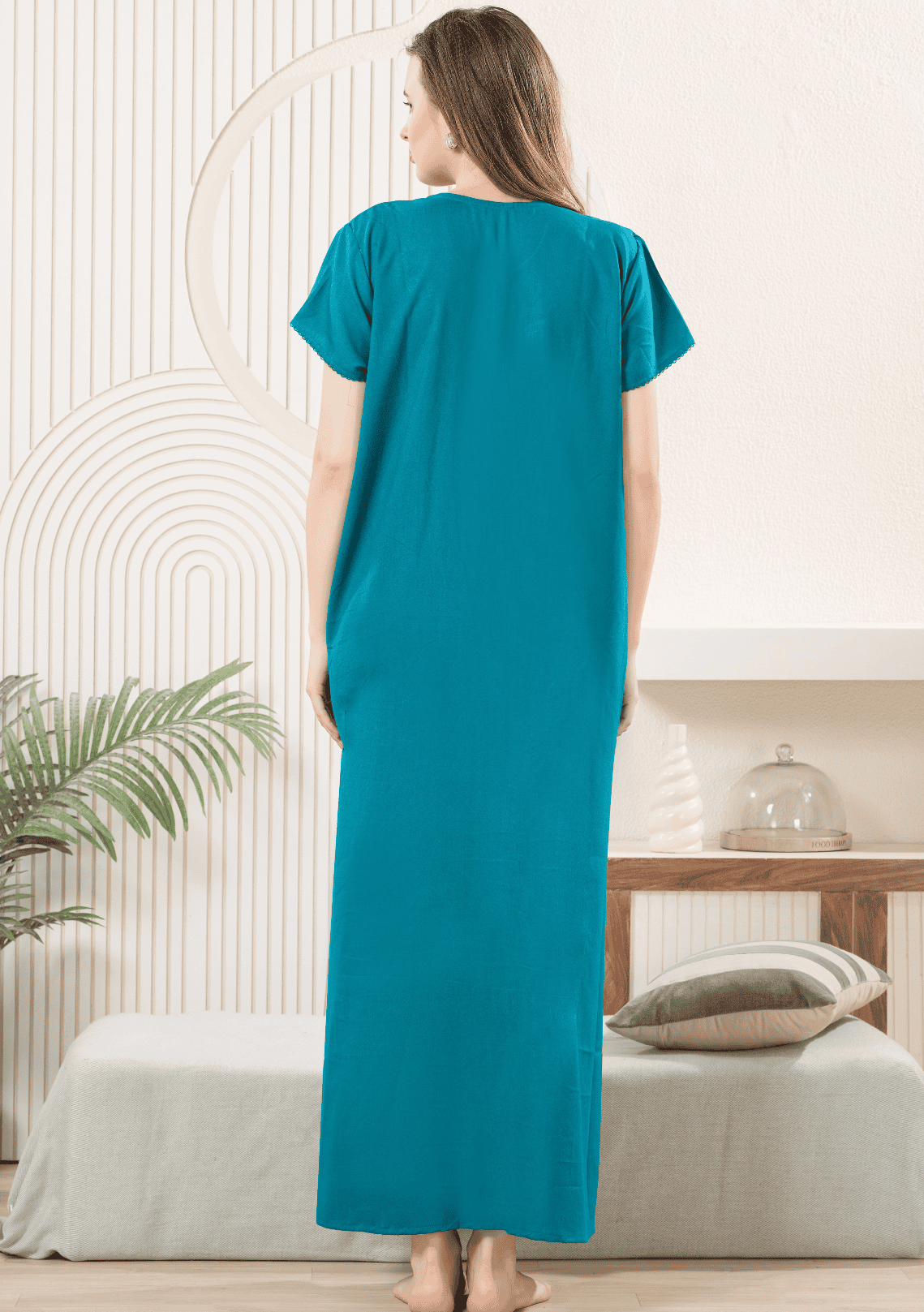 Anaya Cyan Floral Embroidered Nightgown