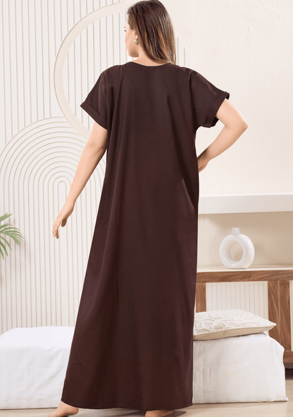 Myra Rich Mocha  Floral Embroidered  Nightgown