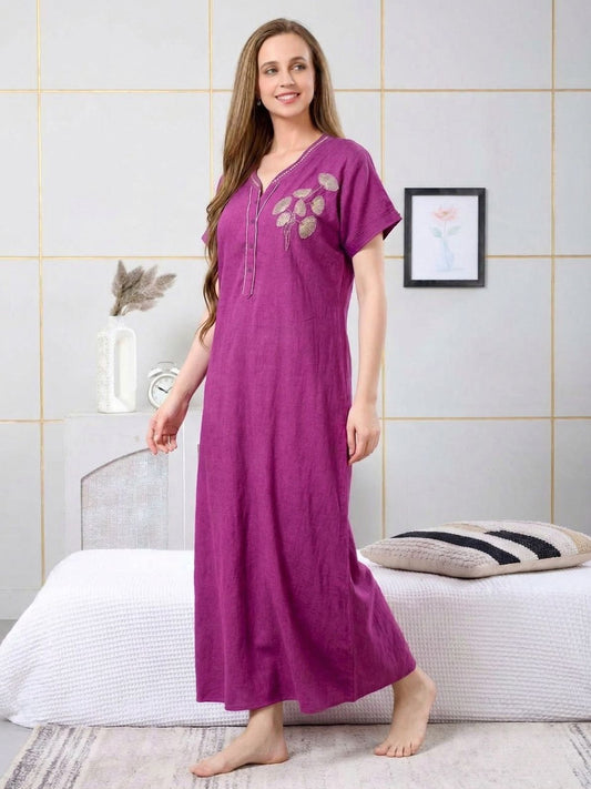 Ellie Berry Magenta Flower Embroidered Nightgown