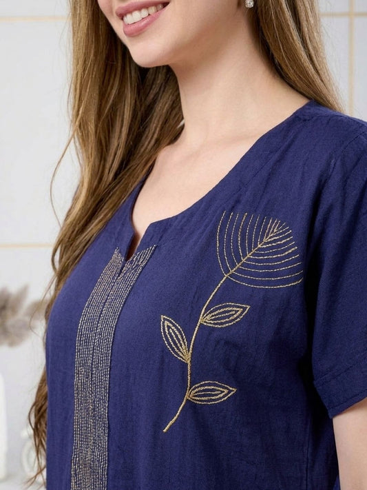Lucia Midnight Blue Floral Embroidered Nightgown