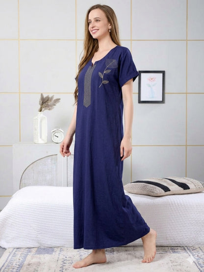 Lucia Midnight Blue Floral Embroidered Nightgown