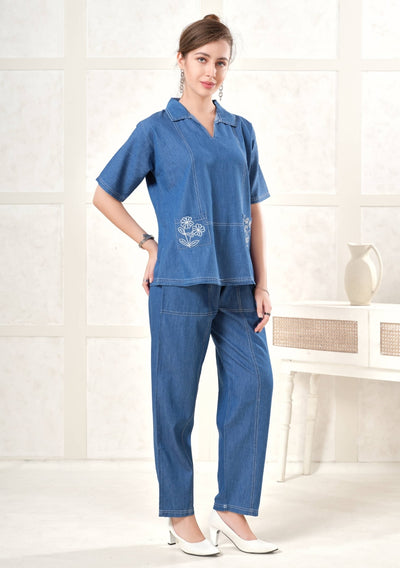 Rosie Embroidered Light Denim Co-ord Set