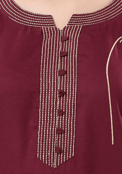 Myra Dark Cherry  Floral Embroidered  Nightgown