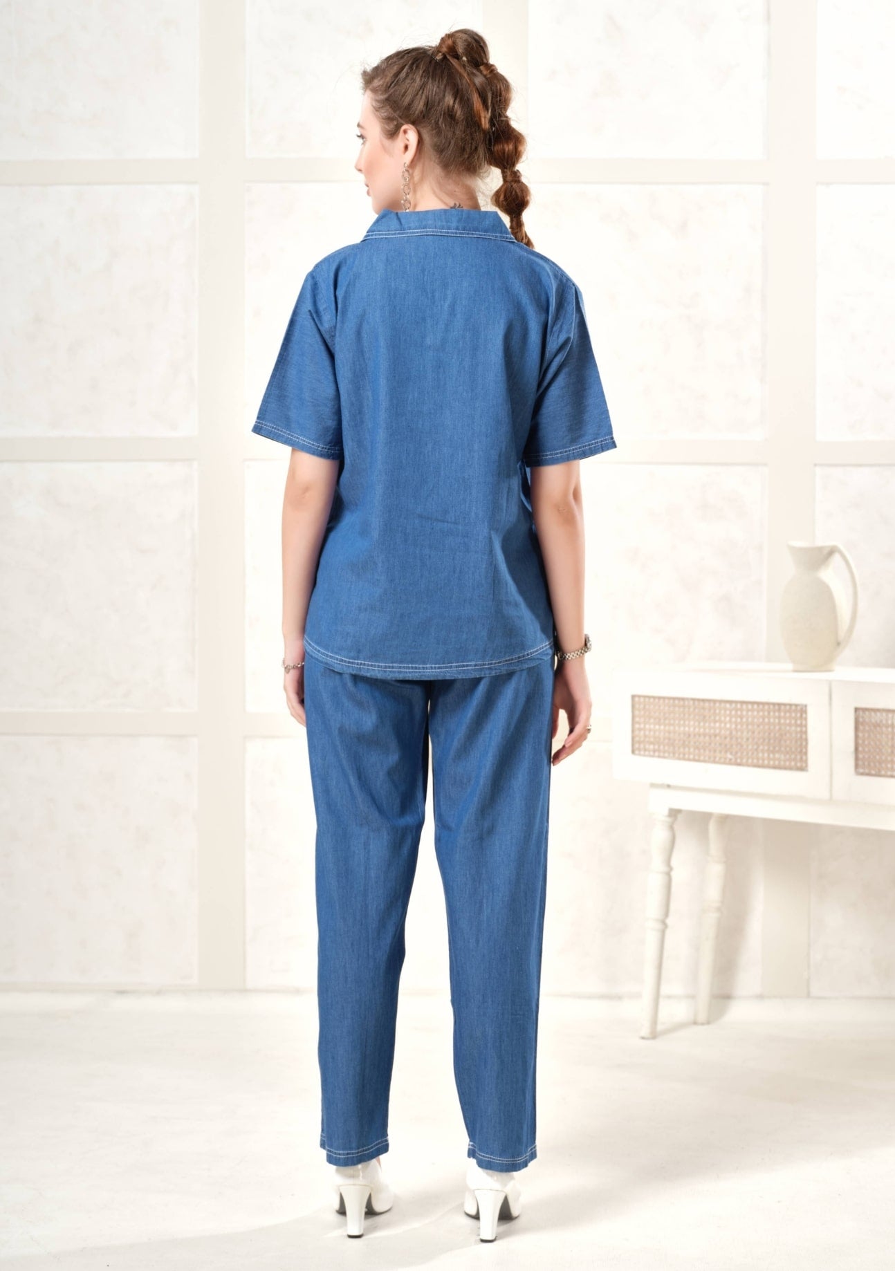 Rosie Embroidered Light Denim Co-ord Set