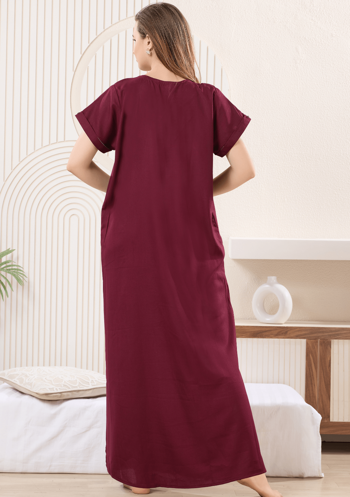 Myra Dark Cherry  Floral Embroidered  Nightgown