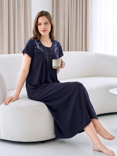 Anaya Midnight Navy Floral Embroidered Nightgown