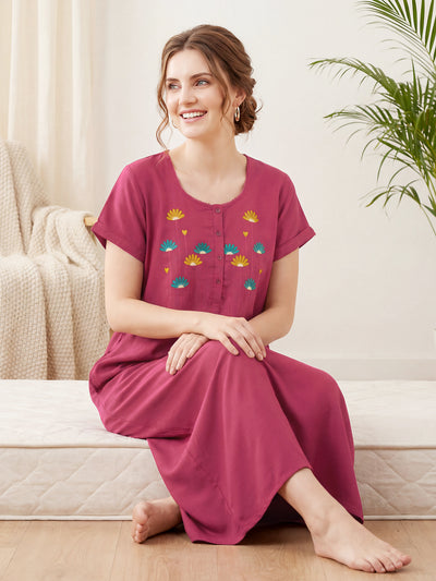 Honey Berry Rose Floral Embroidered Nightgown