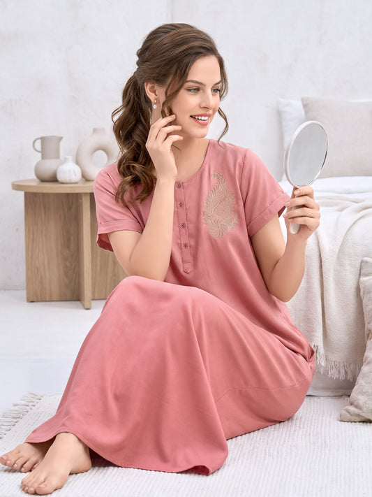 Maya Blush Rose Paisley Embroidered Nightgown