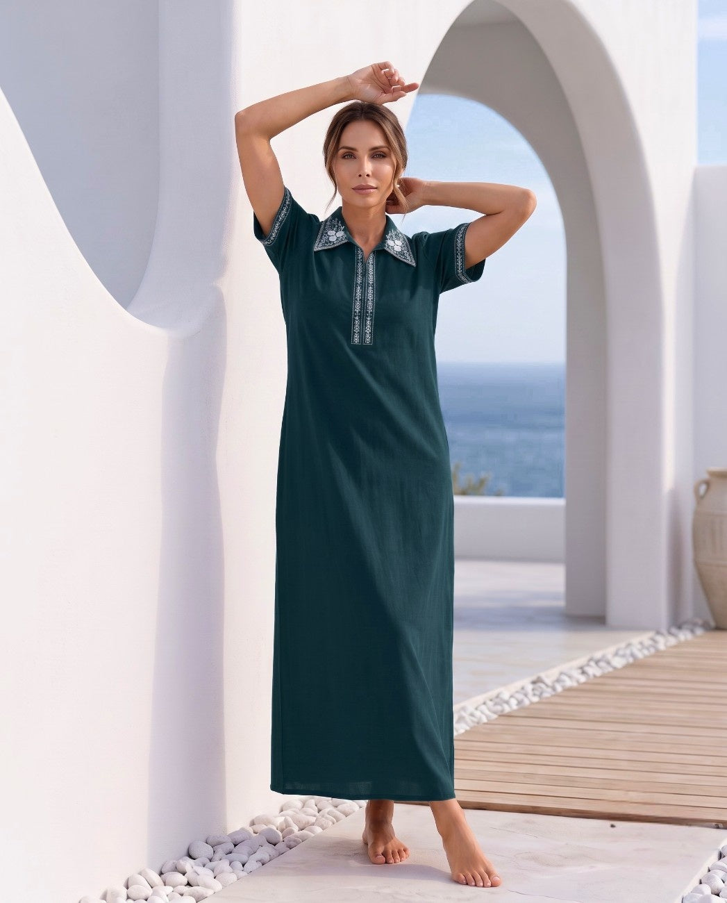 KIARA EMERALD FLORAL EMBROIDERED NIGHTGOWN