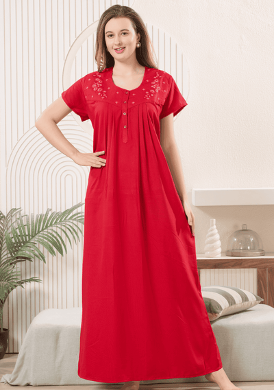 Anaya Crimson Floral Embroidered Nightgown