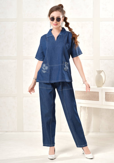 Rosie Embroidered Dark Denim Co-ord Set