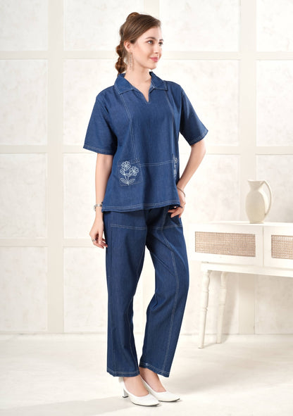Rosie Embroidered Dark Denim Co-ord Set
