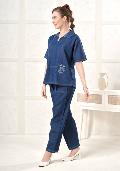 Rosie Embroidered Dark Denim Co-ord Set